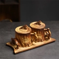 Japanese retro ceramic coffee set with tree stump texture and wooden raft tray - 249 Stump Coffee Cup + Saucer (3-piece Set) 230ml / Universal