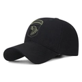 Casquette de baseball en coton noir avec broderie d'aigle aéroporté vert olive, vue latérale - Réglable / Noir