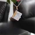 Silver book pendant necklace with gold accents and grandson quote in elegant finish - 75 Two-tone English Grandson Style
