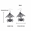 Halloween Spinnennetz-Ohrringe aus schwarzem Acryl mit Größenangaben und Rückansicht - Schwarzes Spinnennetz