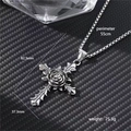 Hip hop silver cross necklace with a rose pendant on a 55cm long box chain - Rose Cross Style (Style 7)
