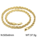 6mm gold-plated stainless steel rope chain necklace 500mm length with lobster clasp - Gold 500x6mm