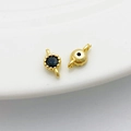 14K gold-filled charm connector with dark round zircon for handmade jewelry making - Double Loop 4*8mm / Black