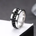 Punk style stainless steel spinning chain ring for men with silver polished finish - Silver Base Black Chain