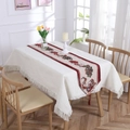 Christmas table runner with Santa and reindeer pattern in red and beige finish - Style O (180x33cm)