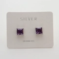 Square purple zircon earrings in S925 sterling silver on a white jewelry card - 925 Silver / Purple
