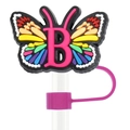 Copri cannuccia a farfalla arcobaleno con lettera B, tappo antipolvere da 10 mm in PVC - Lettera B