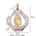 Octagonal Virgin of Guadalupe pendant in gold and silver finish with crystal stones - Lake Blue M144217-Two-Tone Guadalupe CZ