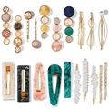 Elegant women's hair clip set with marble acetate, pearl, and gemstone designs - Set A