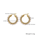 Detailed specs of 21mm gold pearl earrings in stainless steel with high polished finish - Pearl Zirconia Hoop (E207)