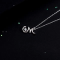 925 silver necklace featuring a sparkling M letter pendant with a clear zircon stone - Style M Alphabet (NS869)