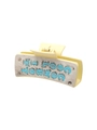 Beige cowboy hair claw clip featuring blue COOL IT COWBOY text in rectangular design - Cool Cowboy Blue Letter