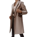 Classic camel mid-length wool coat with single button closure and notch lapel - S / Tops / Beige