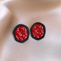 Retro red and black geometric petal earrings on elegant champagne silk fabric background - 57# Silver Needle - Red