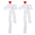 Schattige hartjes oorbellen met lange witte kanten linten in een elegante stijl - Rood Hart Wit Lint
