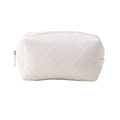 Quilted checkerboard pattern pouch in cream white with a durable silver metal zipper - White (Grid Style)