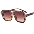 Retro tortoiseshell pilot sunglasses with double-bridge frame and gradient brown lenses - C5 Leopard Frame Gradient Tea Lens