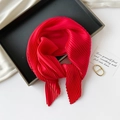 Detailed close-up of pleated red silk scarf texture and elegant fabric folds - 70*70cm / Pleated Red