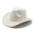 Beige Lammwolle Cowboyhut mit geschwungener Krempe und weicher Textur für Damen - M (56-58cm) / Weiß