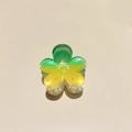 Detailed view of green and yellow gradient frangipani hair claw clip with subtle glitter finish - Colorful Plumeria Yellow Green