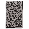 Fleece leopard print blanket in grey and black, soft textured plush throw for sofa - 75x90cm 350g / Black and Khaki