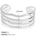Modern wide multi-layer wavy open cuff bracelet in silver stainless steel finish - Wave Hollow Style (SZ132 Silver)