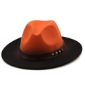 Classic orange and black two-tone wide brim fedora hat with metal studded band - M (56-58cm) / Orange/Black Stitching (10)