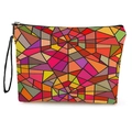 Borsetta da trucco geometrica portatile con stampa vivace e cerniera resistente - 17*25cm (Lino) con Cinturino / Patchwork geometrico colorato (SN-476)