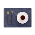 Rectangular blue placemat with textured fabric pattern and gold cutlery on white background - Rectangle / Rectangular Dark Blue