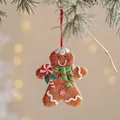 Gingerbread man Christmas tree ornament 10cm tall with candy cane and scarf details - Lollipop Gingerbread Man