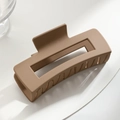 Matte coffee brown rectangular hair claw clip for women in a minimalist Korean style - 10.5cm Khaki