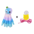 Hanging octopus cat toy with colorful tie-dye plush, pink cord, and suction cup - Blue Octopus Cat Toy