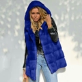 Gilet à capuche pour femme en fausse fourrure bleu vif, coupe longue et ample - Bleu Saphir