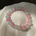Elegant beaded bracelet featuring pink and light green gradient pearls for women - S071-【10mm Small Blue-red】glass #sz575