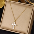 Gold - Minimalist Six-Stone Cross (0359)