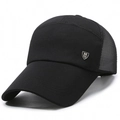 Men's black breathable mesh baseball cap with long brim and silver M 1991 metal badge - Adjustable / Black with M Logo
