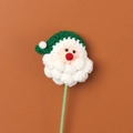 Hand-knitted Santa Claus crochet flower stem in festive red and white wool yarn - Green Santa Claus Head Flower Branch - (green Stem)