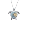 Silver turtle necklace with blue enamel shell and a small gold turtle accent piece - Gold Tortoise