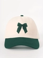 Gorra de béisbol ajustable beige y verde oscuro con detalle de bordado de lazo - Talla única / Crema/Verde Oscuro