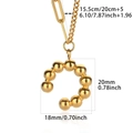 Gold stainless steel beaded C-pendant necklace with paperclip and curb chain details - Minimalist Beaded Pendant Mixed Chain