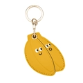 Porte-clés banane jaune en cuir avec visage de dessin animé et anneau doré - Banane