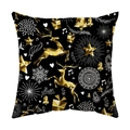 Christmas pillowcase with golden geometric reindeer and festive patterns on black - Style 14 / 18x18 Inch