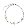 Bracelet gourmette en acier inoxydable avec pendentifs étoiles et pierres de zircon jaune - Argenté