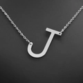 Minimalist silver initial J necklace crafted in polished stainless steel for women - White Letter J