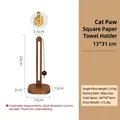 Vertical dark walnut wood paper towel holder with decorative golden cat paw top ornament - Acacia Wood Square Base - Cat Paw Pendant