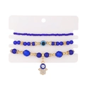 Juego de tres tobilleras bohemias con cuentas azules y dijes de mano de Fátima - Azul A-613 (KC Gold)
