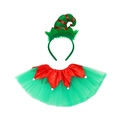 Christmas elf costume set with striped hat headband and green mesh tutu for kids - Elf Hat And Green Skirt Set
