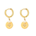 18K gold plated heart tassel earrings with white pearls and sparkling star charms - Natural Stone Star Rhinestone Round Plate Hoops