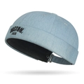 Light blue denim street style skullcap with Boston 1630 embroidery and metal buckle - BOSTON 1630 Embroidery / Light Blue