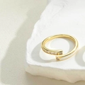 Minimalist 14K gold plated ring with white enamel and clear zircon stones - White Enamel